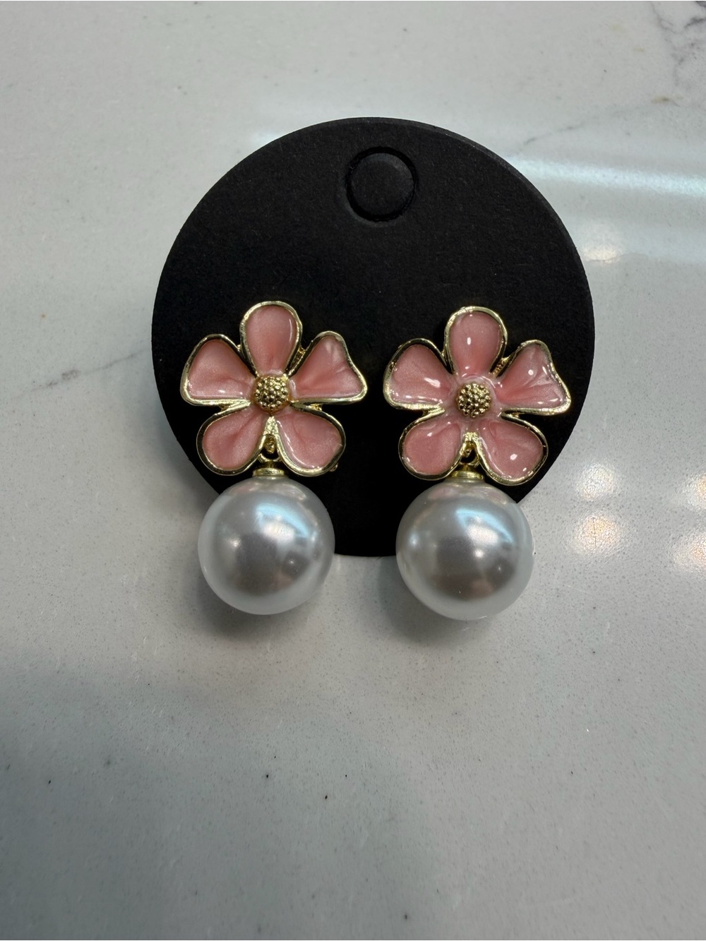 Fashion Minimalist Vintage Oil Drop Flower Pearl Earrings Pink